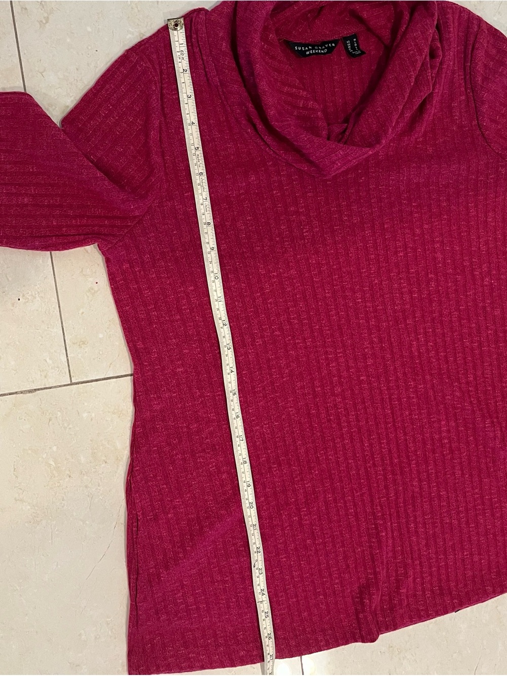 Susan Graver Raspberry Ribbed Cowl Neck Sweater - Picture 5 of 5